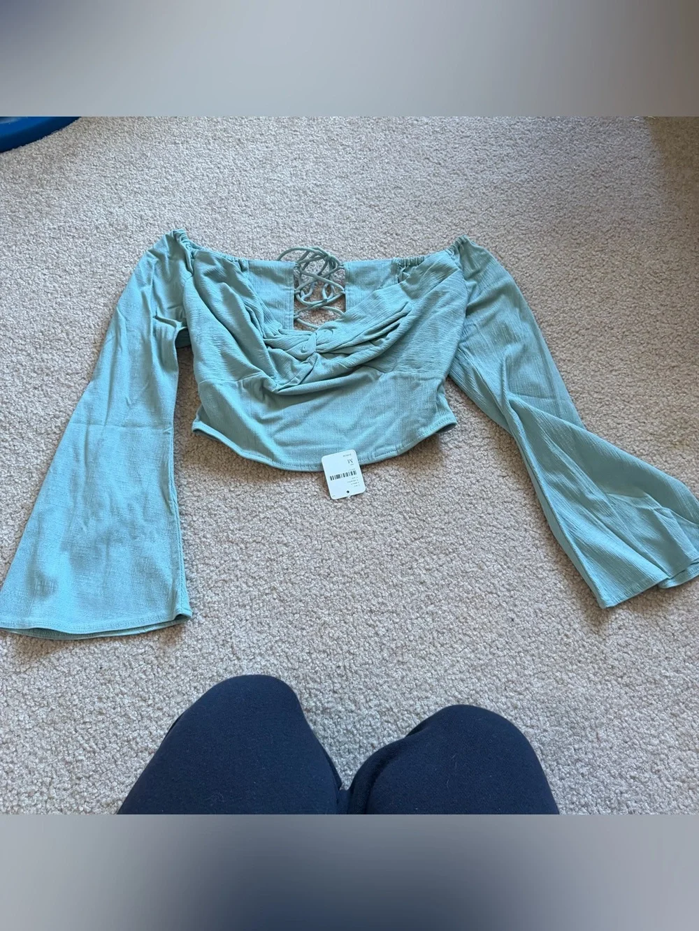 Free people Kristin Off-Shoulder Bell-Sleeve Crop Top